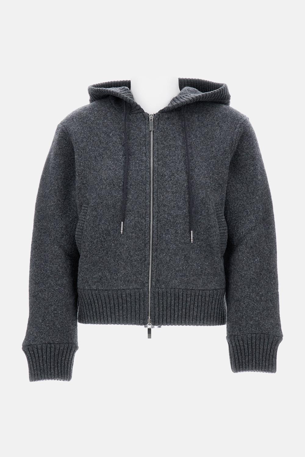 Thom Browne HOODIE WITH ZIP IN WOOL EUR Biffi Boutiques