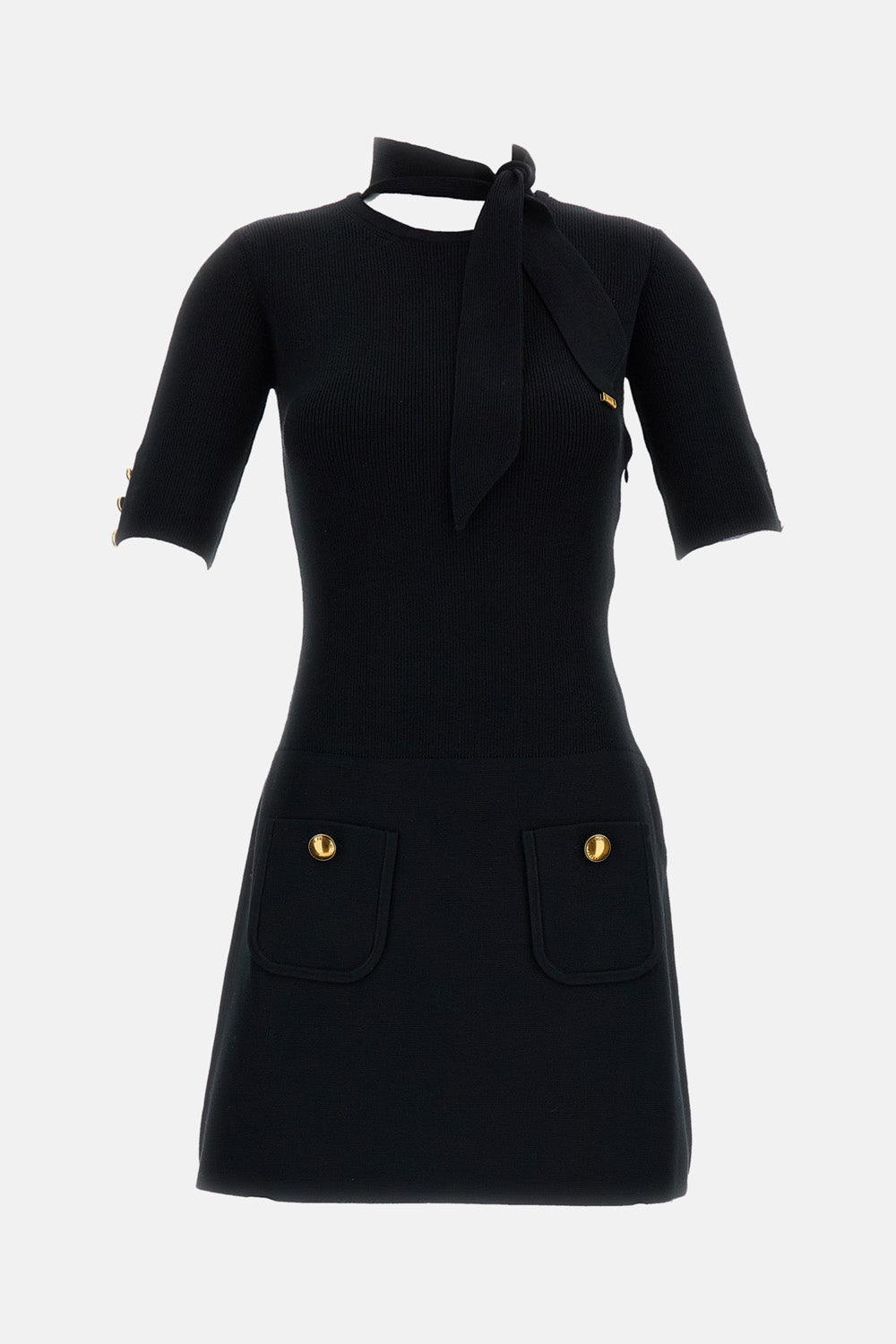 elisabetta franchi knitted dress Mini knit with jewel buttons $376.74 USD womenexclusion Size:M-L Womens Denim Denim Button A High Neck And