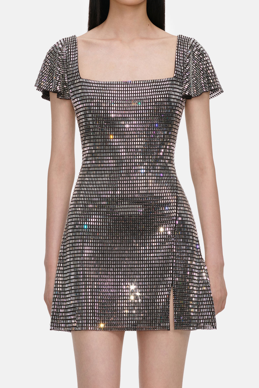 self portrait grey dress Self-Portrait MINI IN NET WITH SWARVOSKI $559.26 USD Pleated midi dress