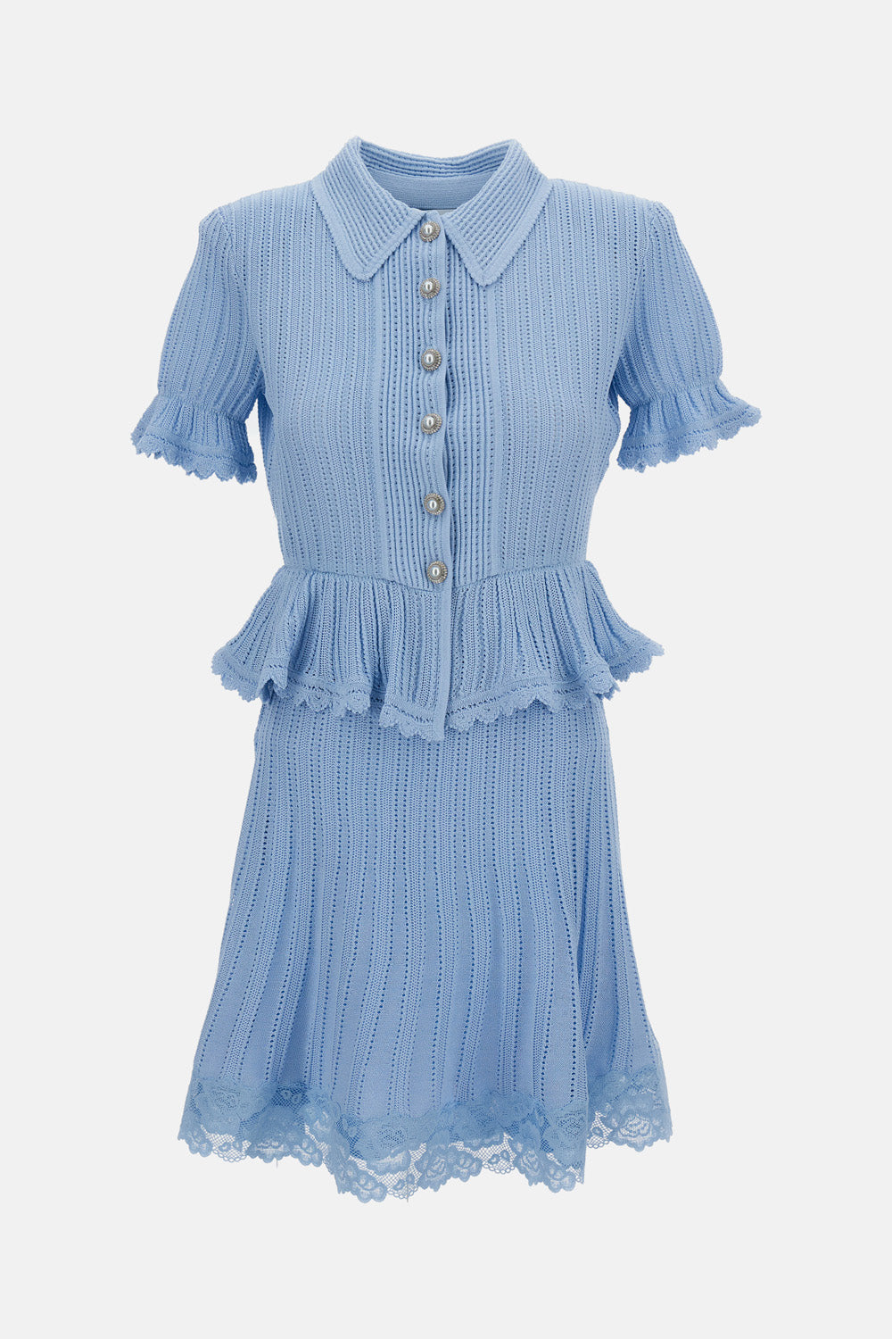Self-Portrait Pointelle Knit Peplum Mini Dress £175.70 GBP