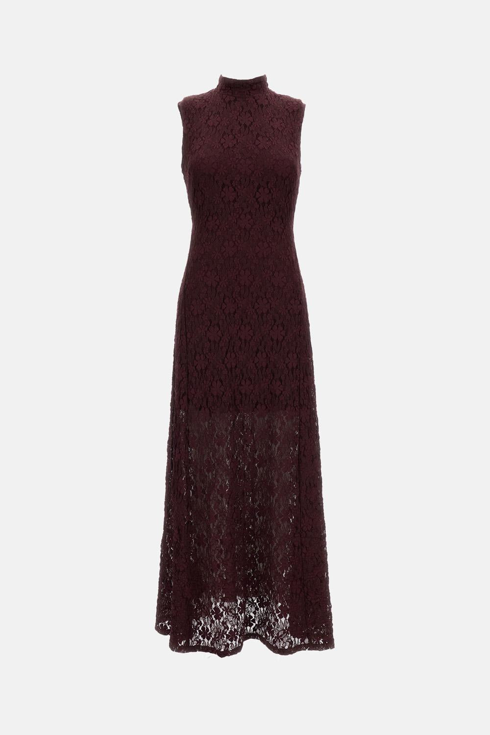 rotate lace maxi dress Lace-trimmed maxi dress in brown - Rotate