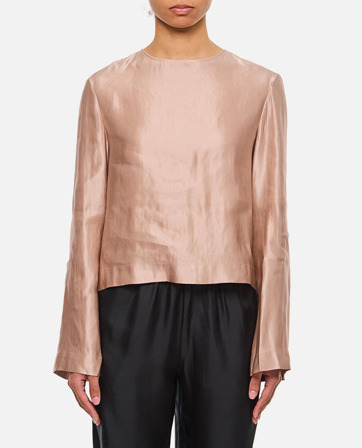 BLUSA GIROCOLLO IN SETA E LINO NINO PETALROSE Loulou de Saison 