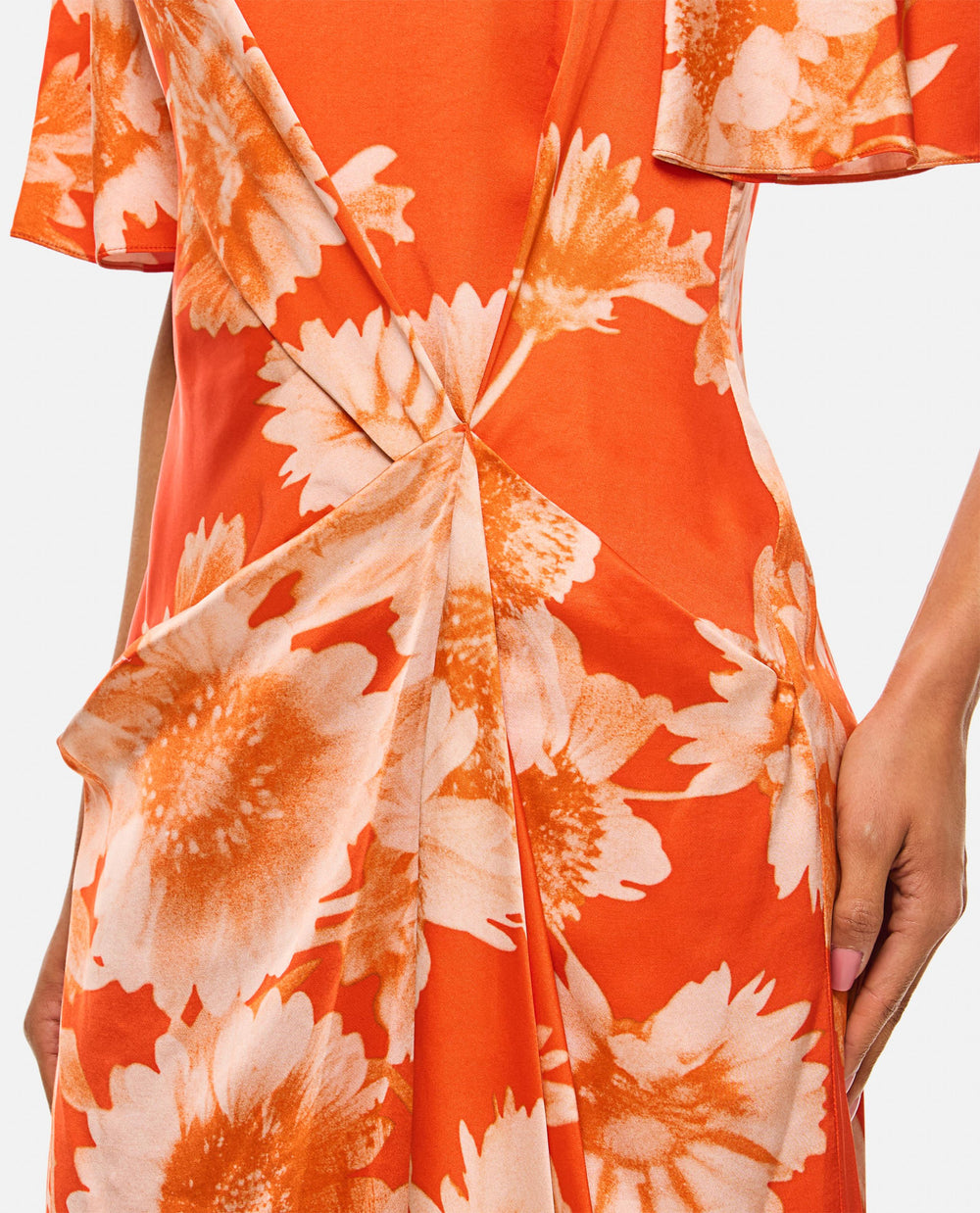 erdem orange dress Erdem Puff Sleeve Gown with Floral Applique Detail