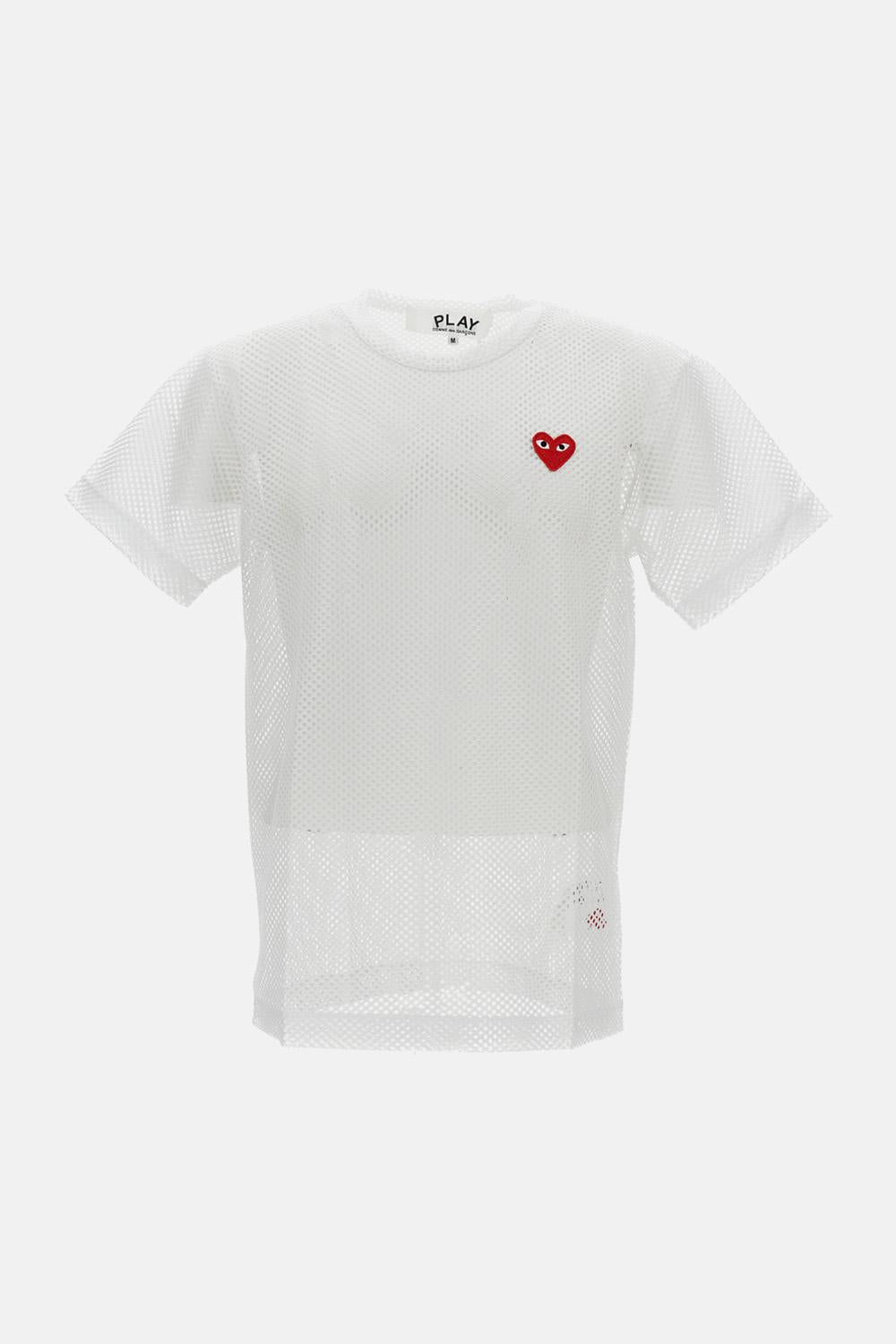 Comme Des Garçons Play Emblem Mesh T-Shirt with Red Heart $88.45