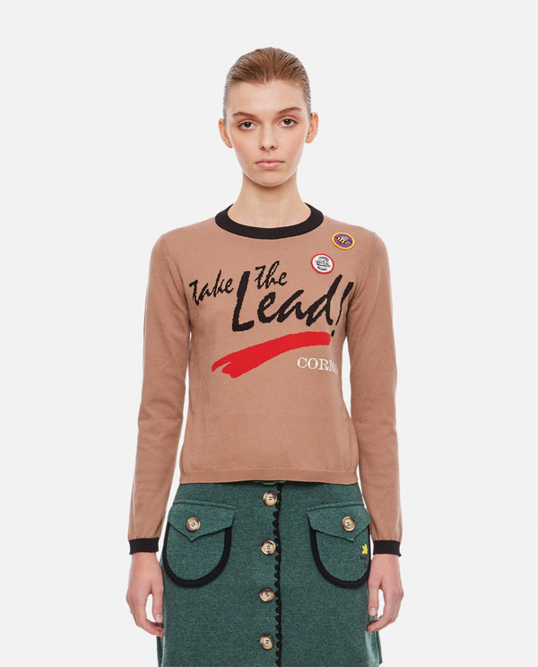 T-SHIRT A MANICHE LUNGHE CON MOTTO AD INTARSIO<BR/> TAKETHELEADTSHIRT CAMOSCIO Cormio 