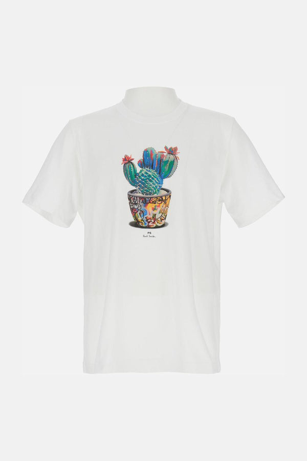 T-SHIRT BIANCA CON STAMPA 'GRAFFITI CACTUS' M2R011R TP541601 PS Paul Smith 