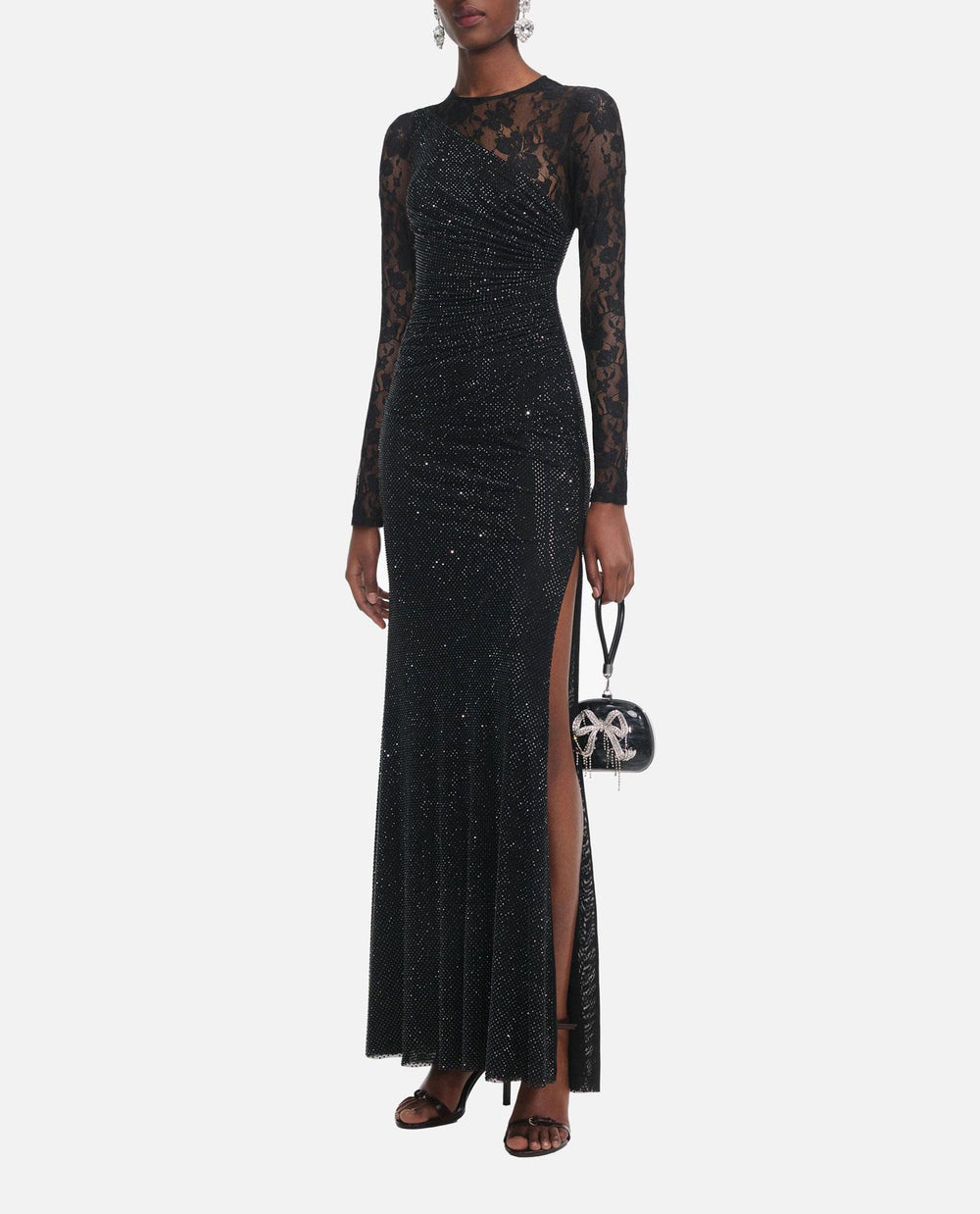 self portrait maxi dress Self-Portrait Long dress with lace sleeves and black rhinestones $522.00  USD