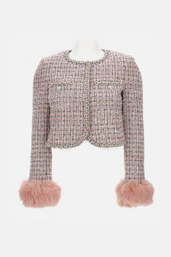 GIACCA CON POLSINI IN PELLICCIA <BR/> AW25098JP PINK Self-Portrait 